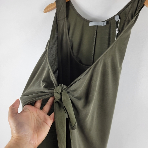 New Vince Knot Tie Front Sleeveless Scoop Neck High Low Midi Shift Dress - Picture 7 of 14